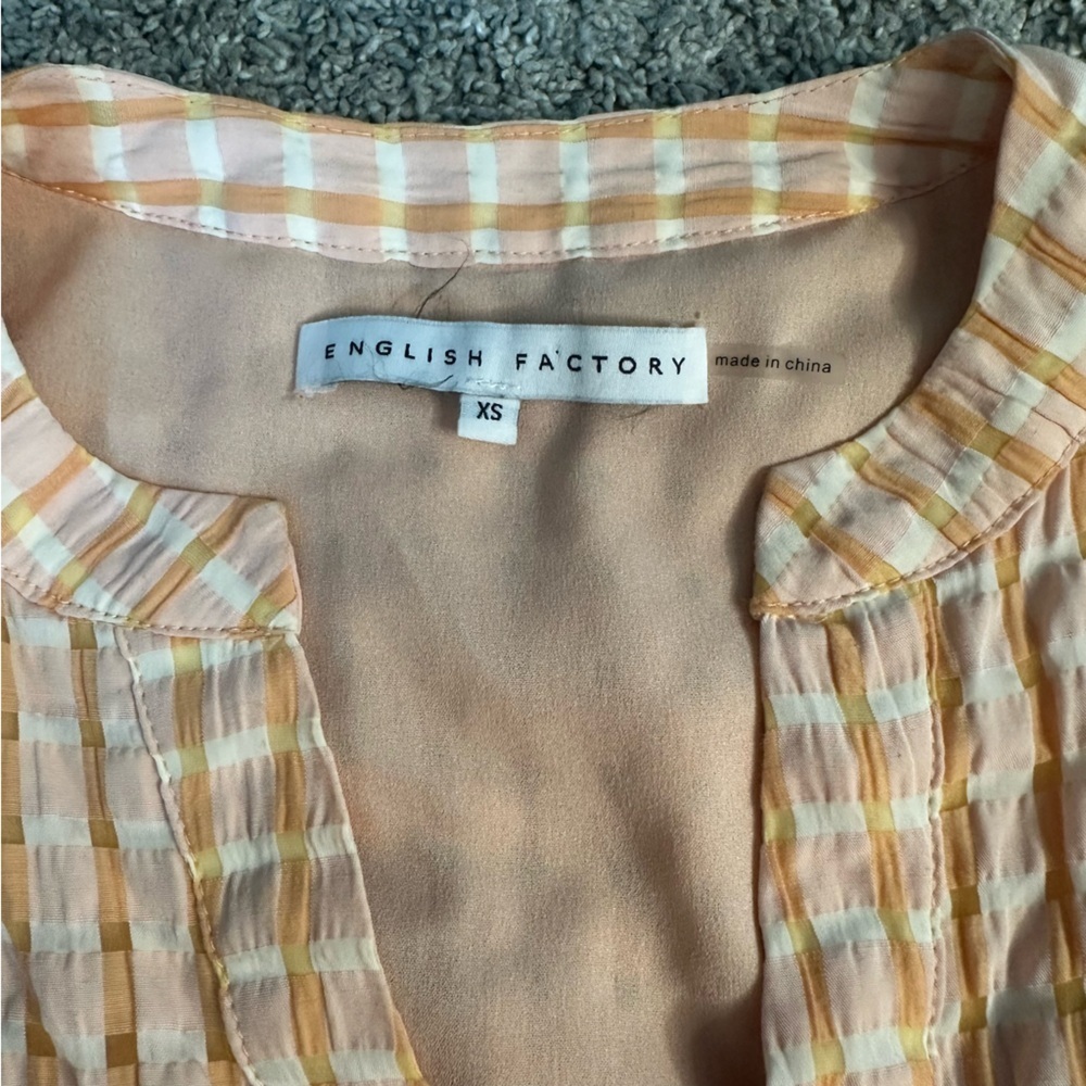English factory Gingham Tiered Midi Dress Bow Tie Sleeves Orange XS pockets pink - Picture 9 of 14